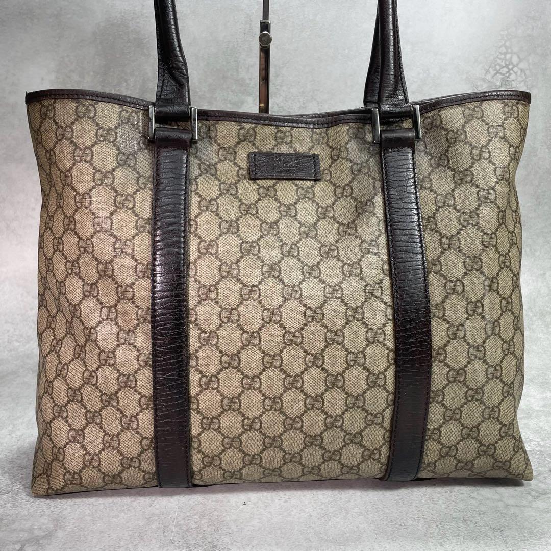 Gucci GG Tote Bag Brown Beige Leather Logo — view 2