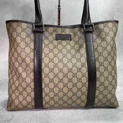 Gucci GG Tote Bag Brown Beige Leather Logo — view 2