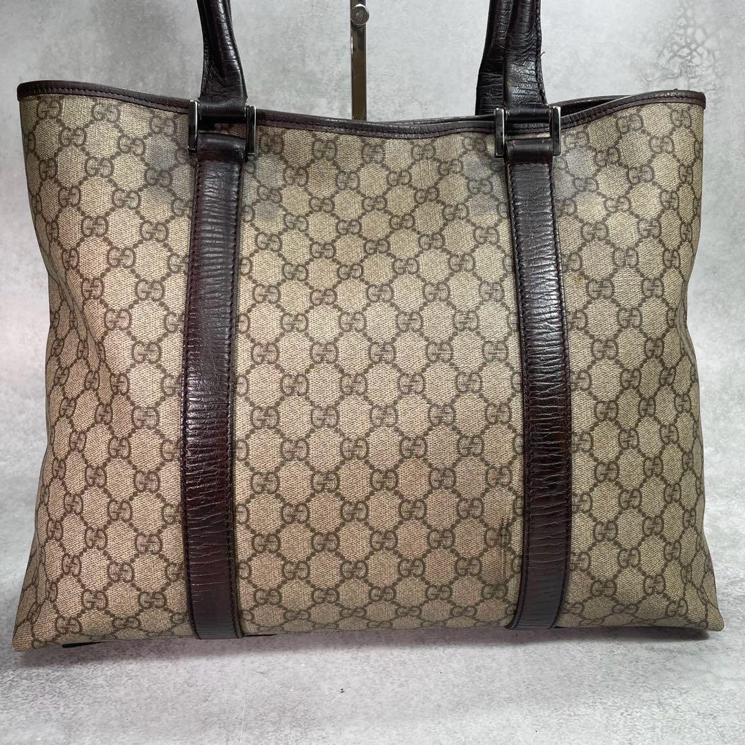 Gucci GG Tote Bag Brown Beige Leather Logo — view 3