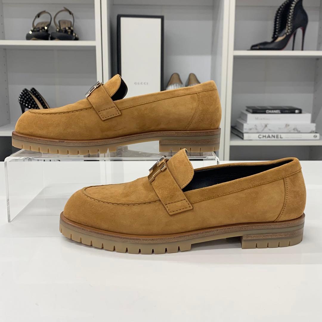 Hermes Faubourg Suede Hhardware Loafers Brown