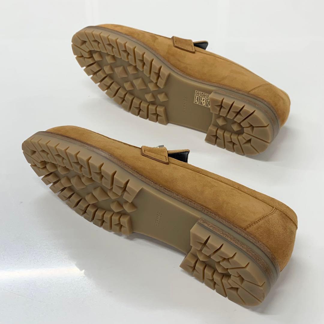 Hermes Faubourg Suede Hhardware Loafers Brown