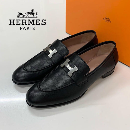 Hermes Paris Leather Loafers Black