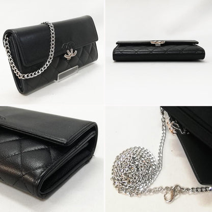 CHANEL Long Wallet Half Coco Genuine Leather Black Chain Wallet