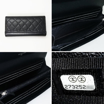 CHANEL Long Wallet Half Coco Genuine Leather Black Chain Wallet