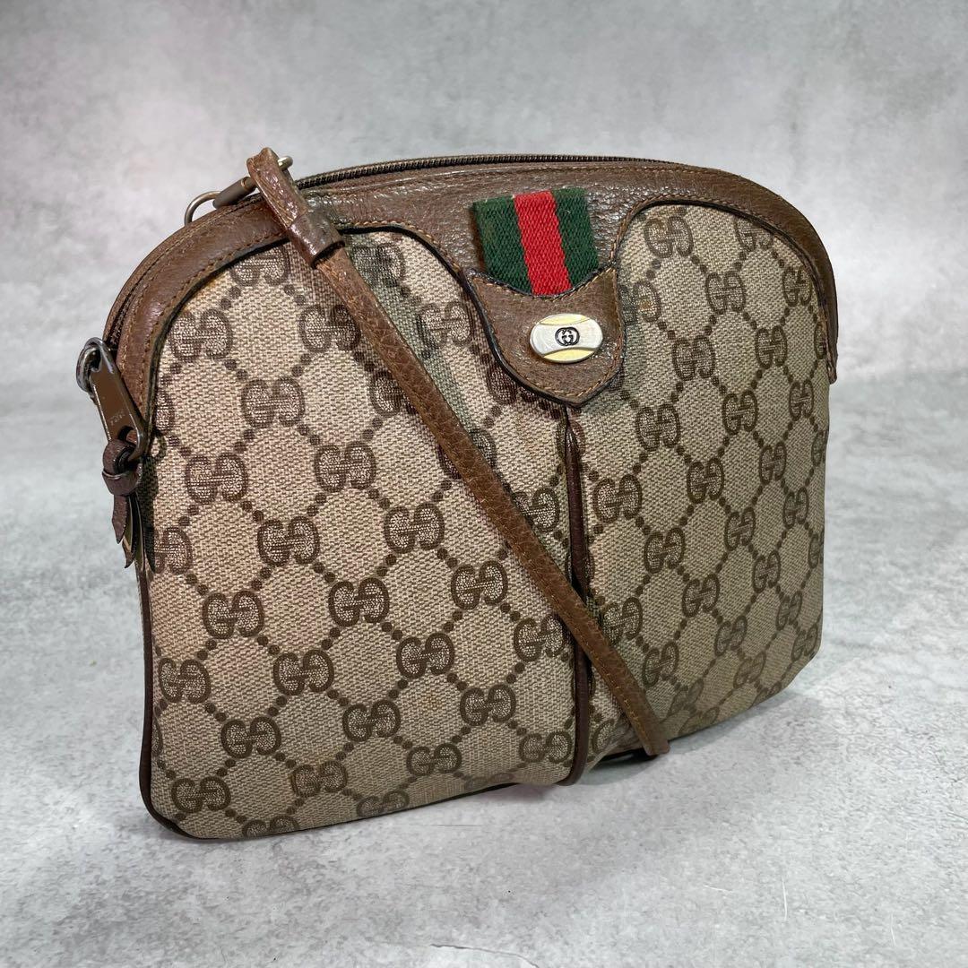 Gucci GG Sherry Line Shoulder Bag Brown Leather Logo
