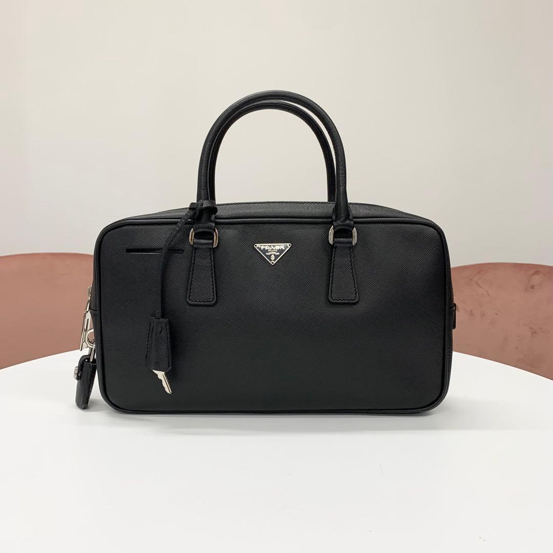 Prada Saffiano Leather Triangle Logo Handbag Black