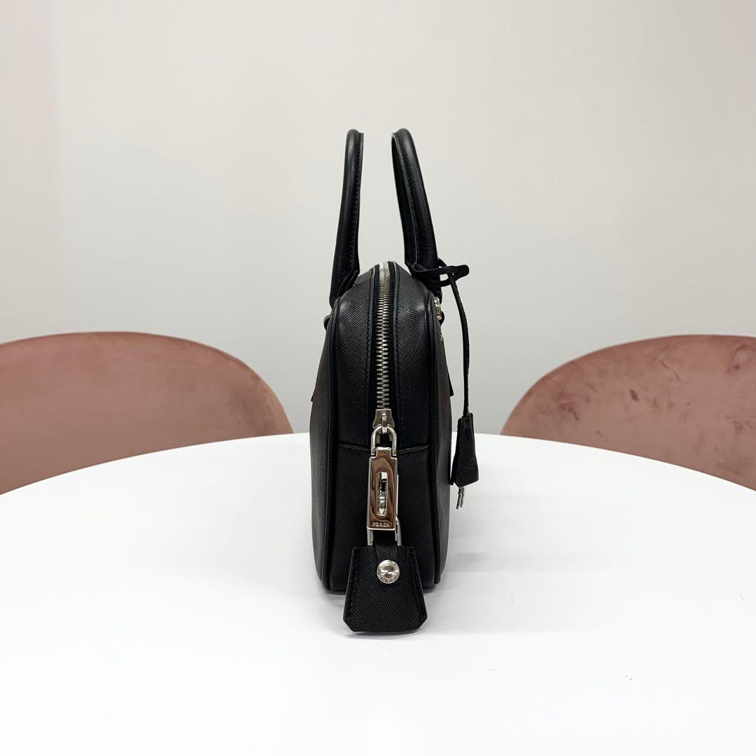 Prada Saffiano Leather Triangle Logo Handbag Black — view 2