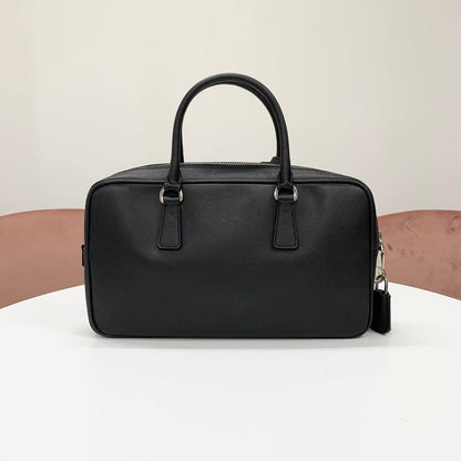 Prada Saffiano Leather Triangle Logo Handbag Black — view 3