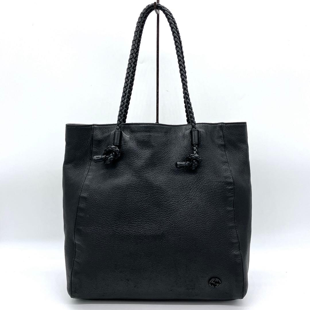 Gucci Tote Bag Interlocking Leather Black Shoulder A4