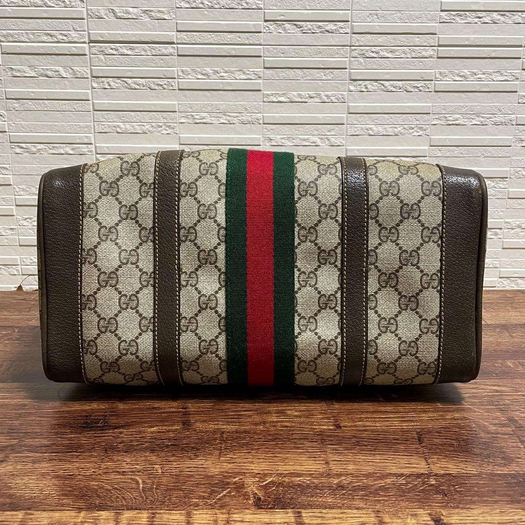 Gucci GG Supreme PVC × Leather Hand Bag Boston Sherry