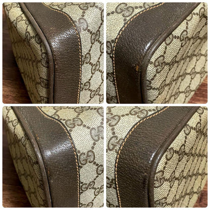 Gucci GG Supreme PVC × Leather Hand Bag Boston Sherry