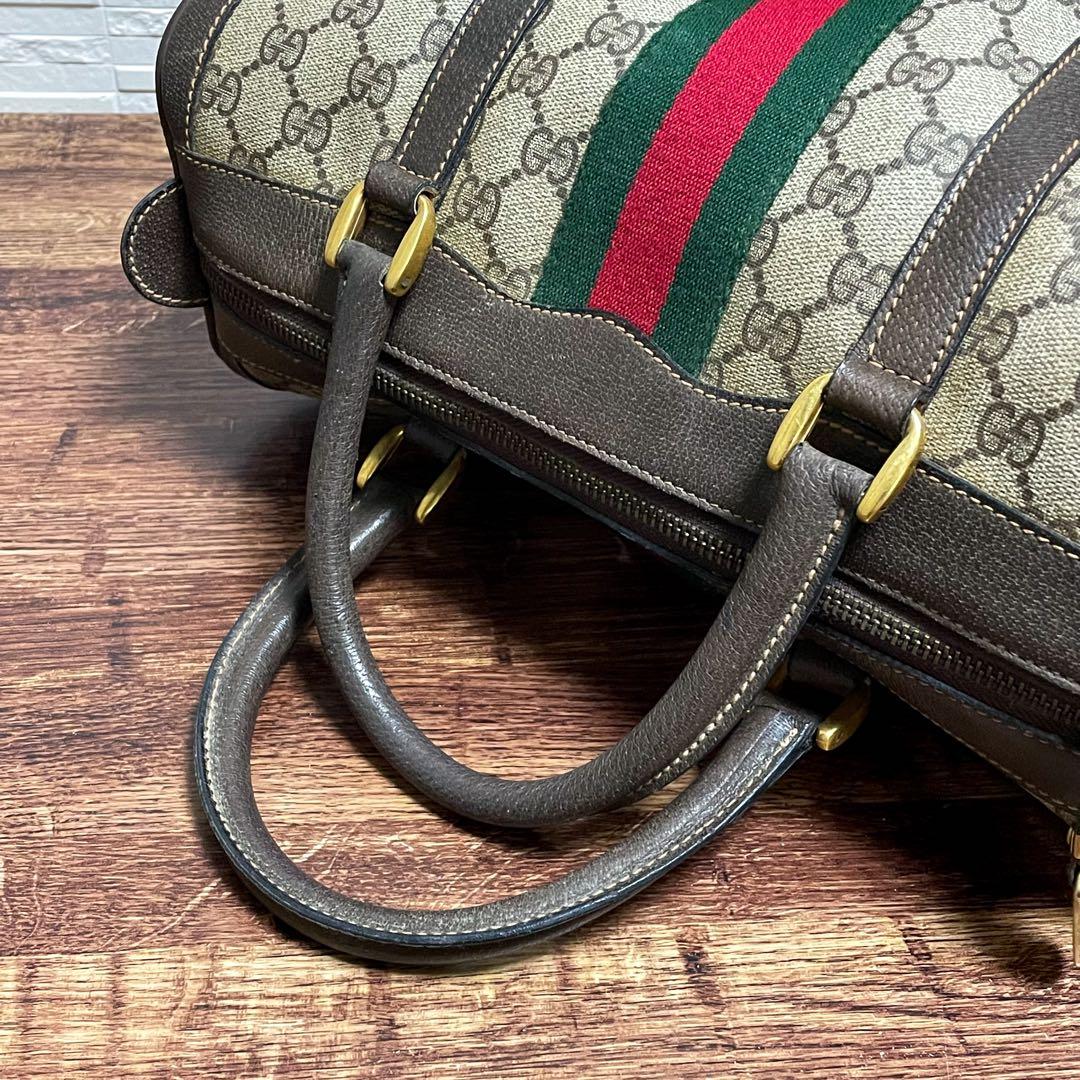 Gucci GG Supreme PVC × Leather Hand Bag Boston Sherry