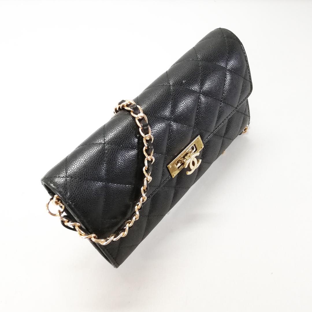 Chanel Class Coco Lock Caviar Leather Wallet Chain Shoulder Bag — view 2