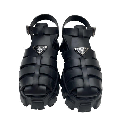 Prada Lava Monolith Platform Triangle Plate Logo Sandals Black — view 3