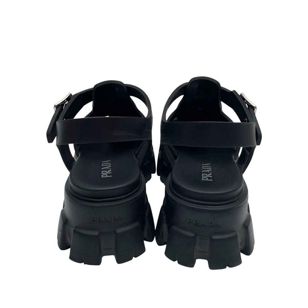 Prada Lava Monolith Platform Triangle Plate Logo Sandals Black — view 4