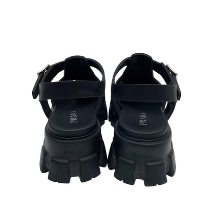 Prada Lava Monolith Platform Triangle Plate Logo Sandals Black — view 4