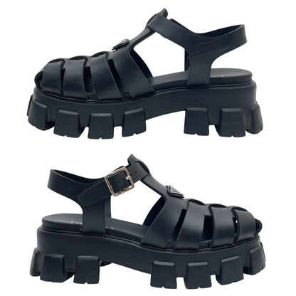 Prada Lava Monolith Platform Triangle Plate Logo Sandals Black — view 5