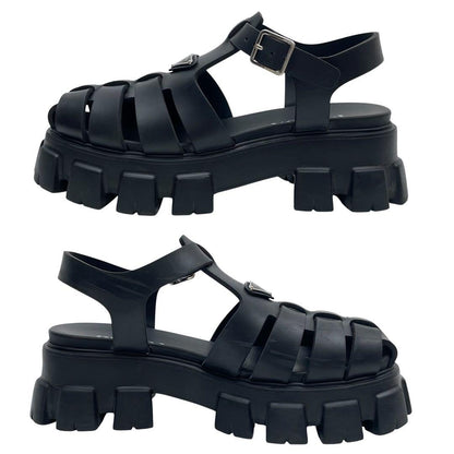 Prada Lava Monolith Platform Triangle Plate Logo Sandals Black — view 6