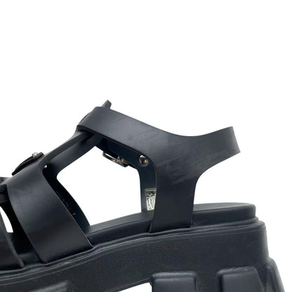 Prada Lava Monolith Platform Triangle Plate Logo Sandals Black — view 8