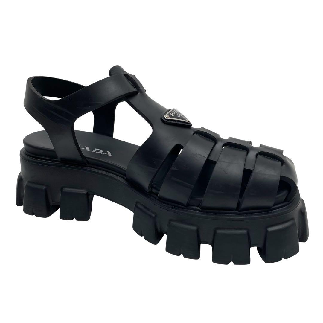 Prada Lava Monolith Platform Triangle Plate Logo Sandals Black — view 9