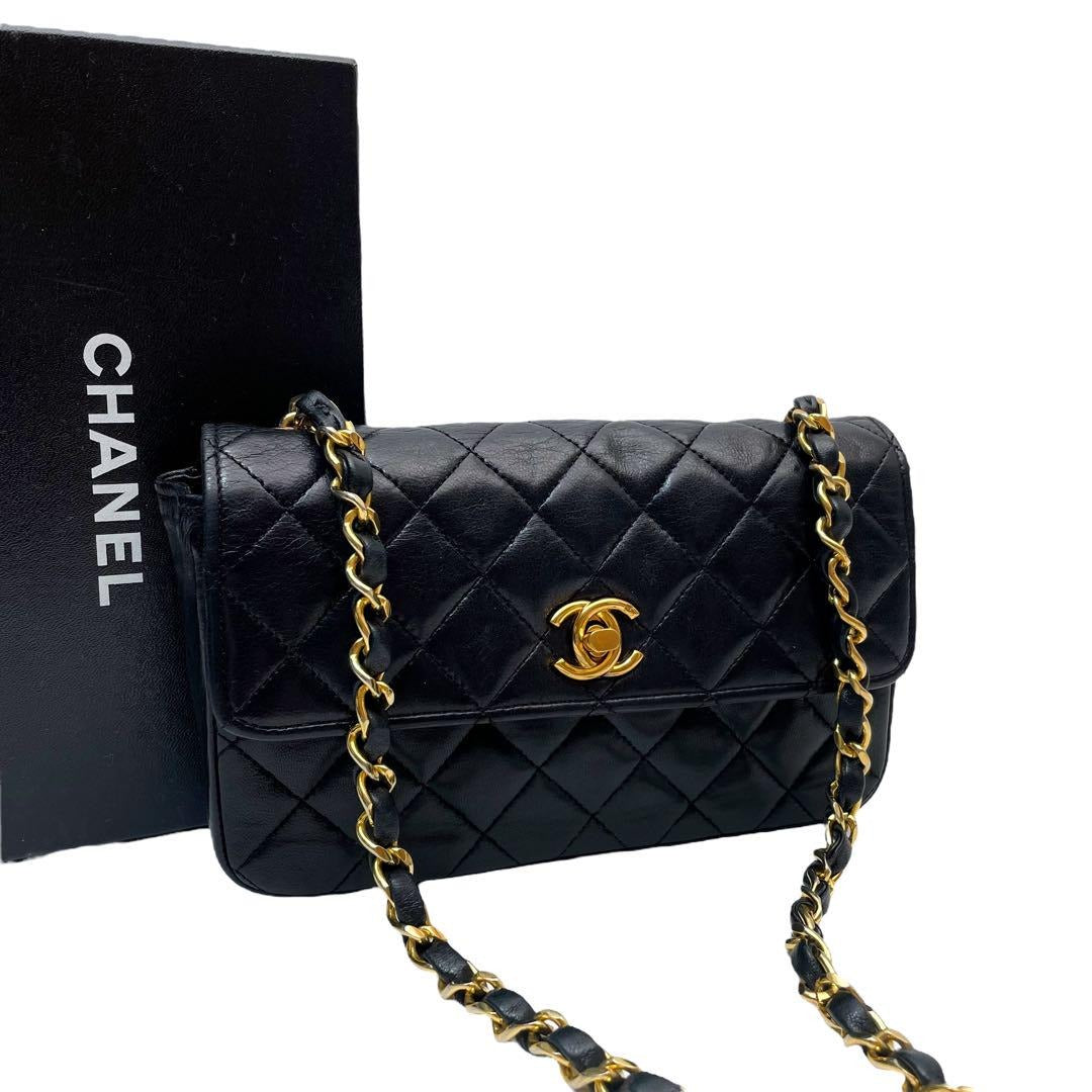 CHANEL Vintage Classic Single Flap Quilted Lambskin Chain Bag Black