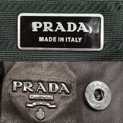 Prada Tote Bag Logo Hardware Ribbon Leather Metallic Brownish