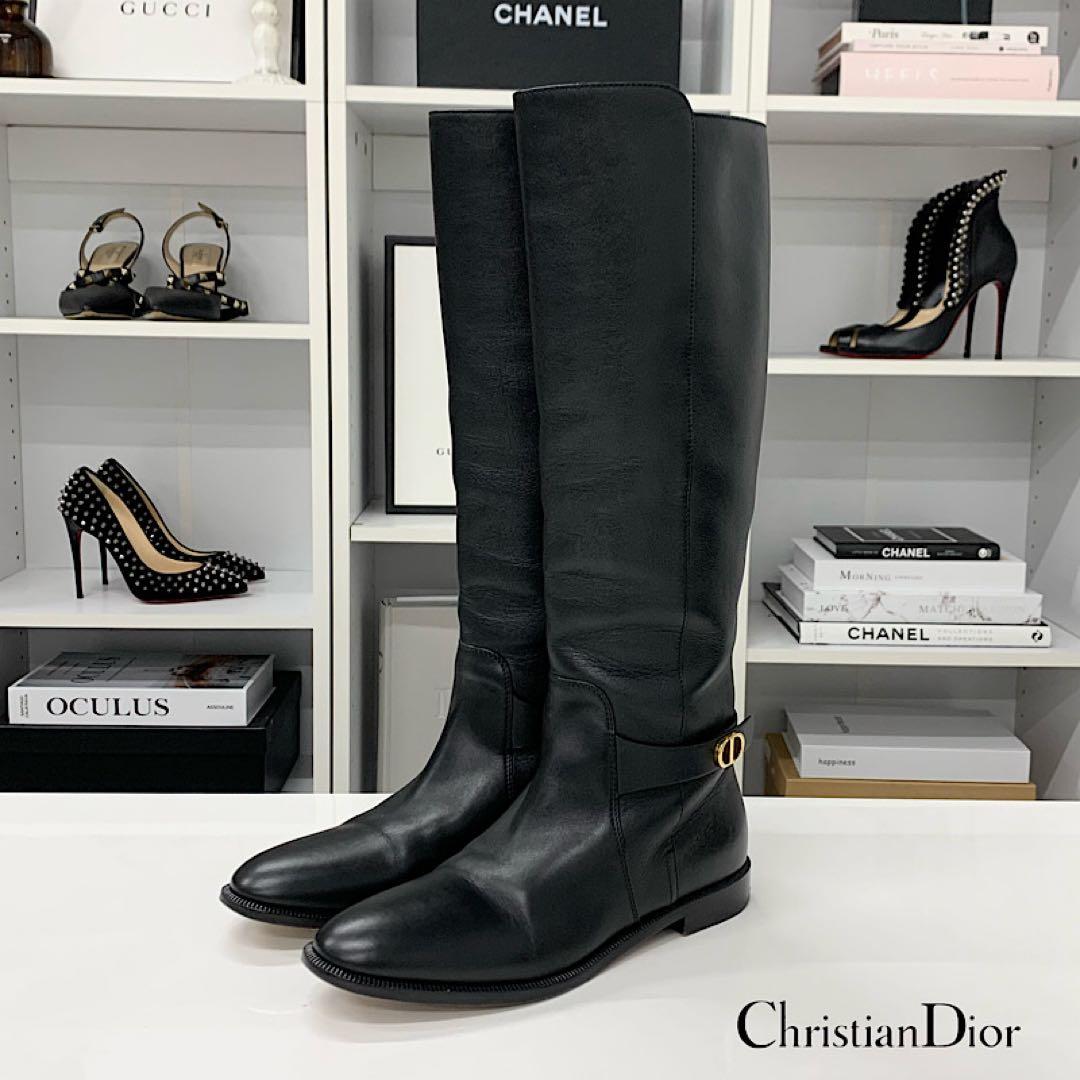 Dior Logo Leather Long Boots Black