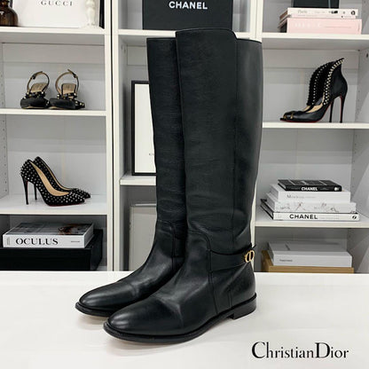 Dior Logo Leather Long Boots Black
