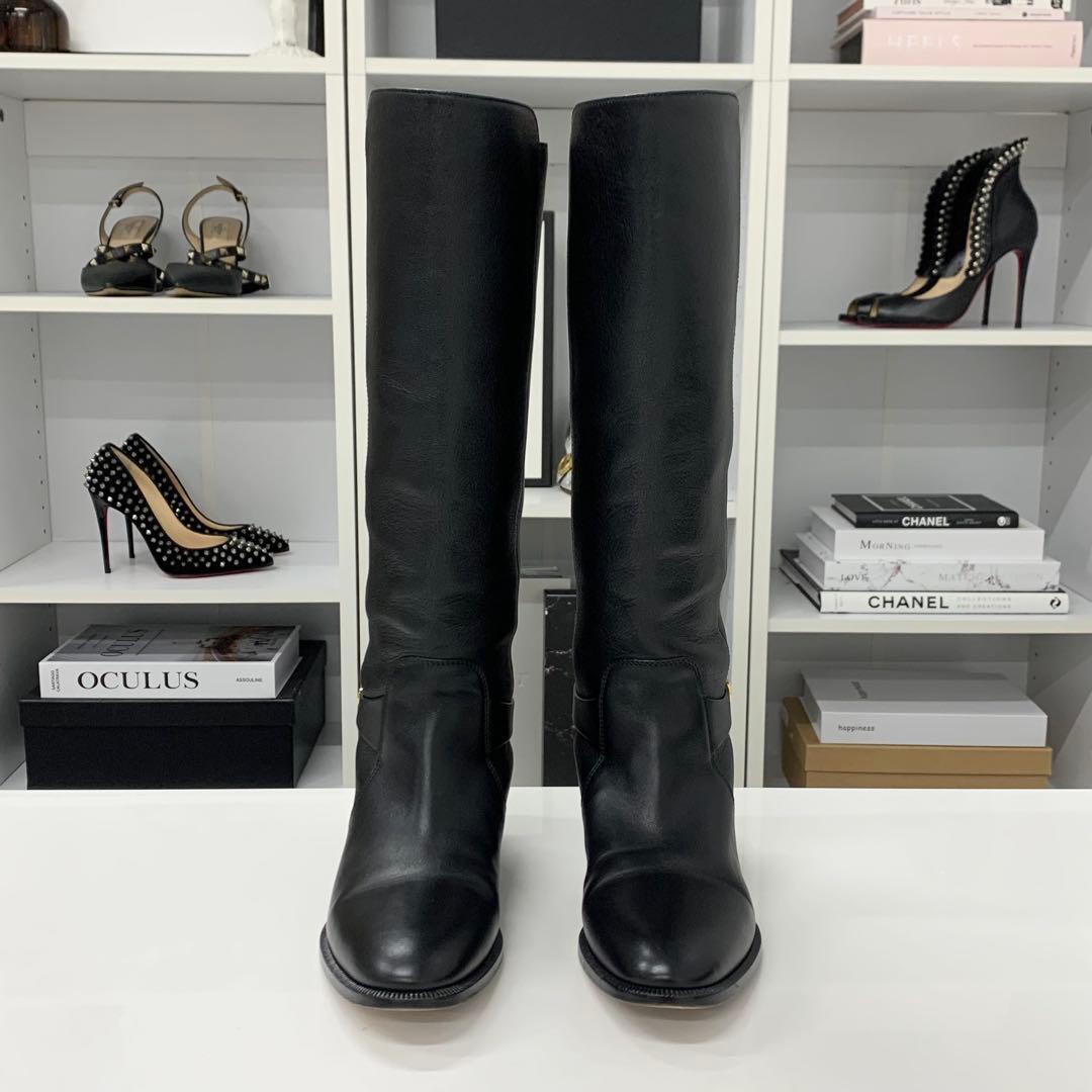Dior Logo Leather Long Boots Black — view 2