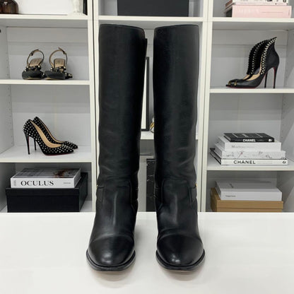Dior Logo Leather Long Boots Black — view 2