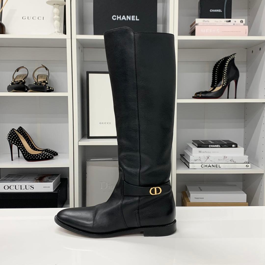 Dior Logo Leather Long Boots Black — view 3
