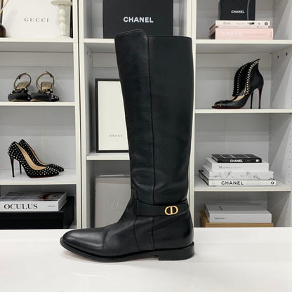 Dior Logo Leather Long Boots Black — view 3