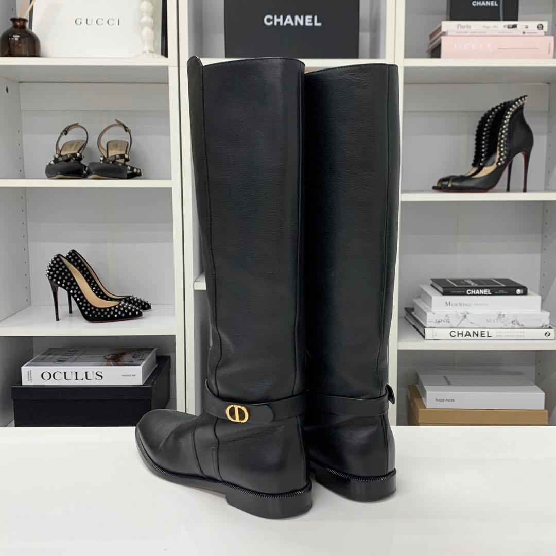Dior Logo Leather Long Boots Black — view 4