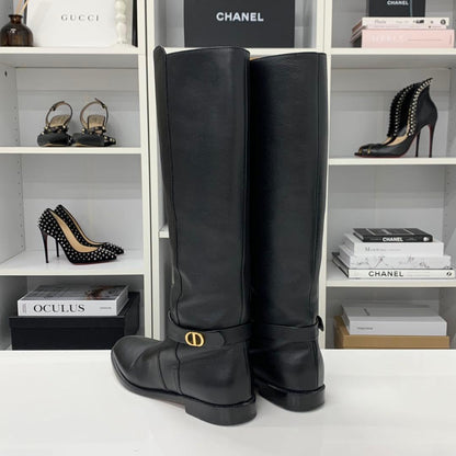 Dior Logo Leather Long Boots Black — view 4