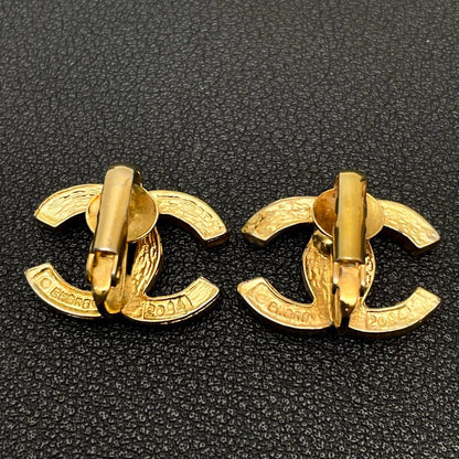 Chanel CC Logo Earrings Line Stone Gold Icon
