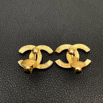 Chanel CC Logo Earrings Line Stone Gold Icon
