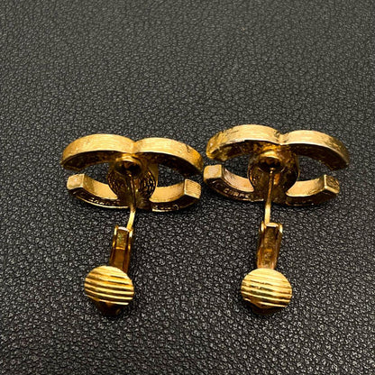 Chanel CC Logo Earrings Line Stone Gold Icon