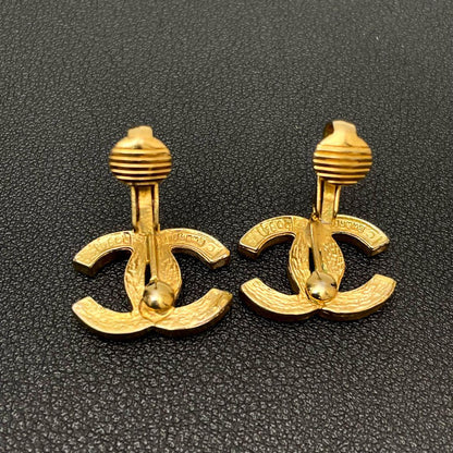 Chanel CC Logo Earrings Line Stone Gold Icon
