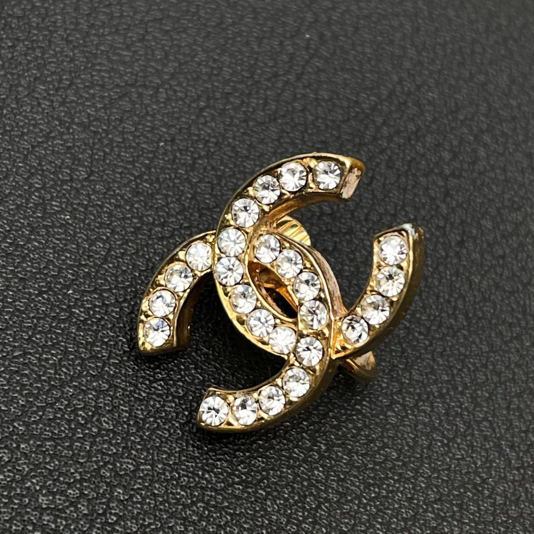 Chanel CC Logo Earrings Line Stone Gold Icon