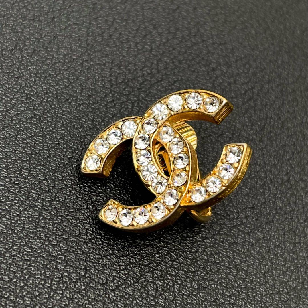 Chanel CC Logo Earrings Line Stone Gold Icon