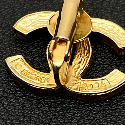 Chanel CC Logo Earrings Line Stone Gold Icon