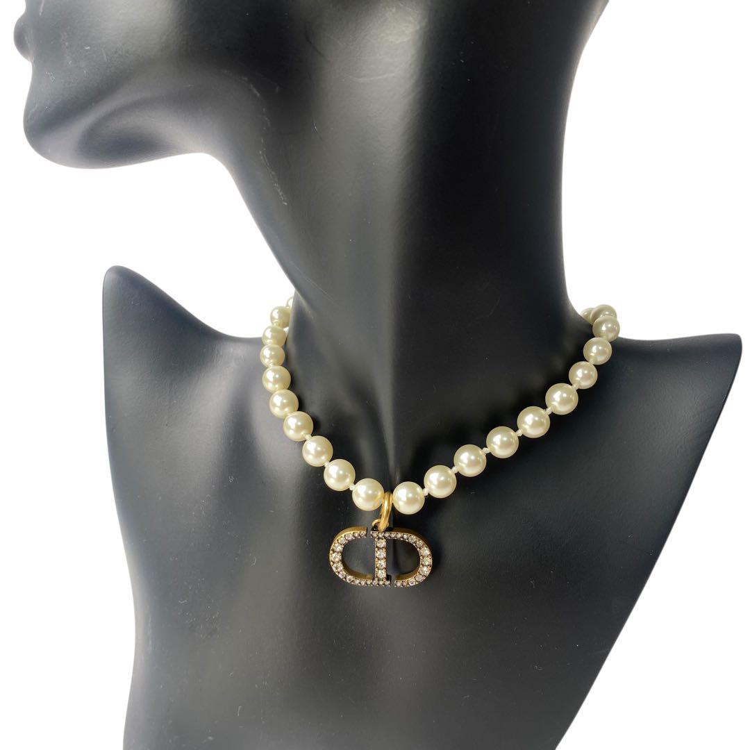 DIOR Faux Pearl Logo Necklace
