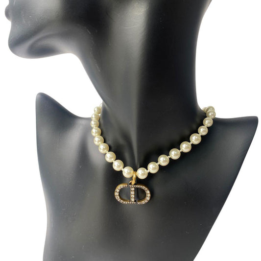 DIOR Faux Pearl Logo Necklace