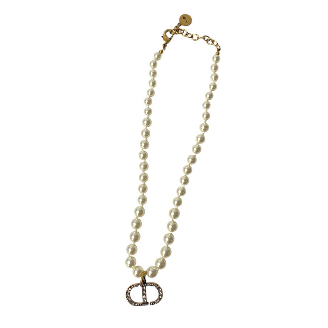 DIOR Faux Pearl Logo Necklace