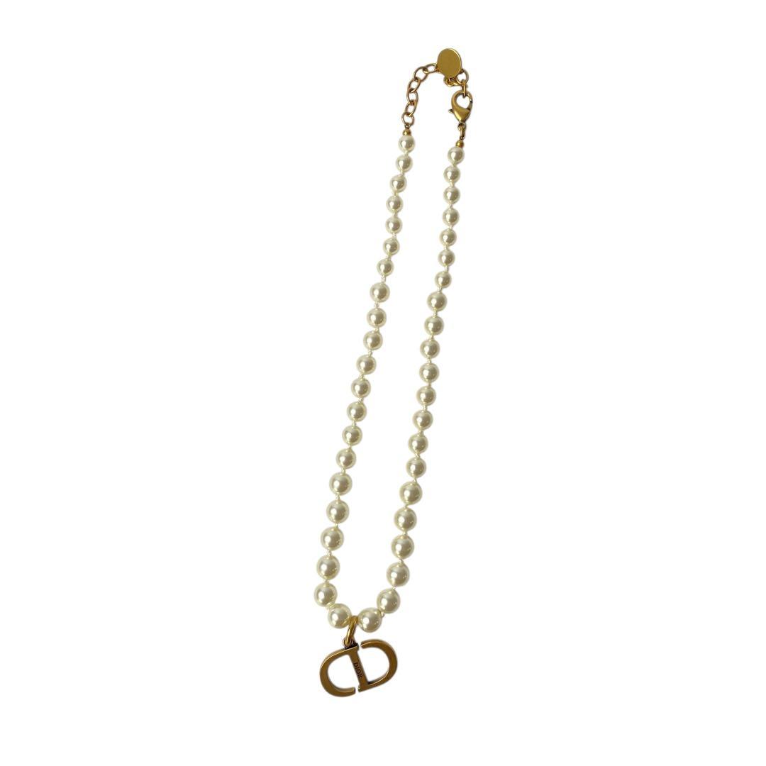 DIOR Faux Pearl Logo Necklace