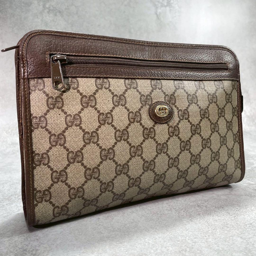 Gucci GG Clutch Brown Leather Logo Second