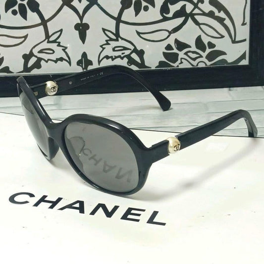 Chanel Sunglasses Pearl CC Logo Black Oval Eyewear