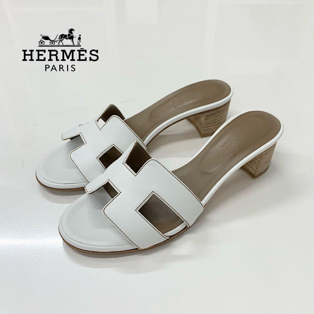 Hermes Oasis Leather Sandals White