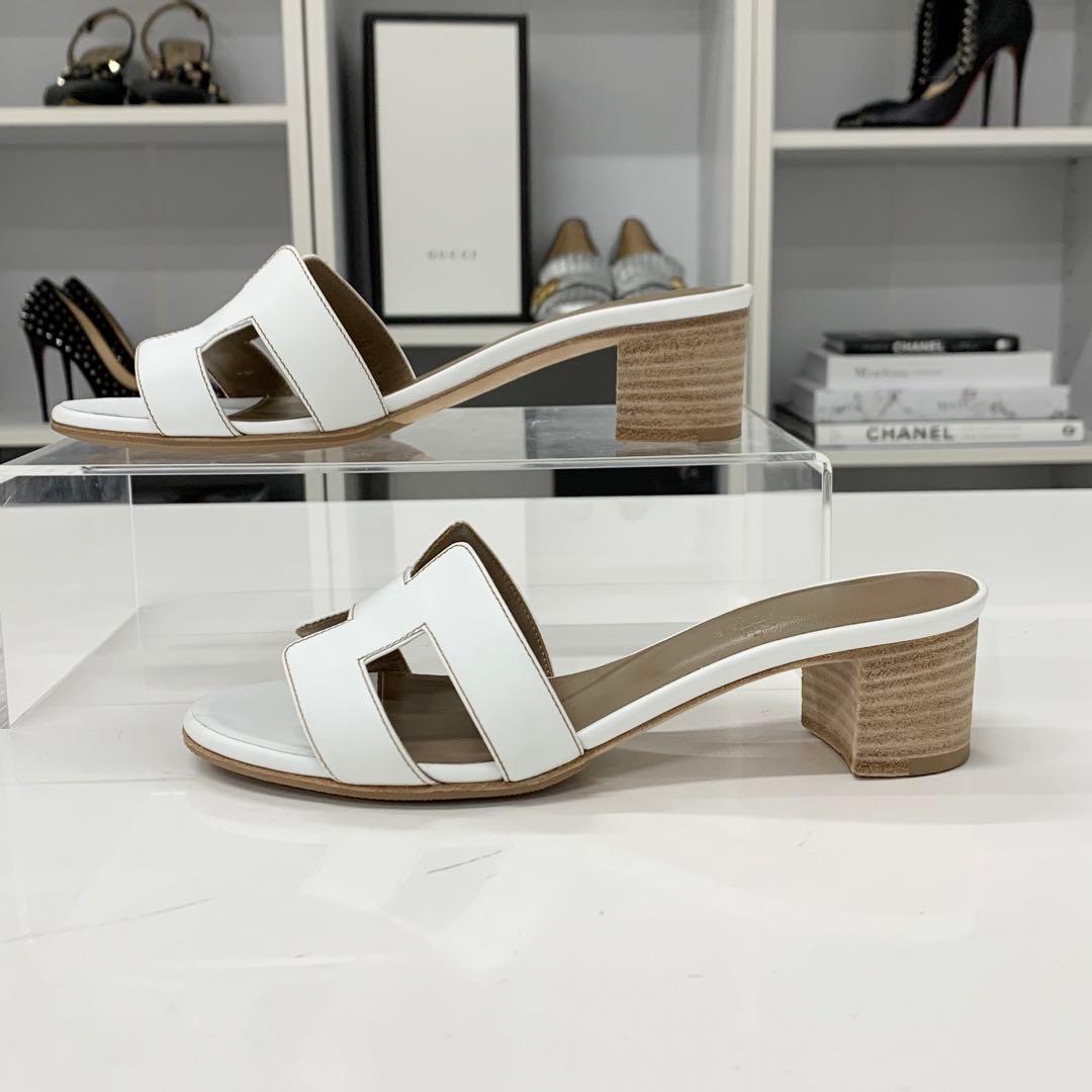 Hermes Oasis Leather Sandals White — view 3