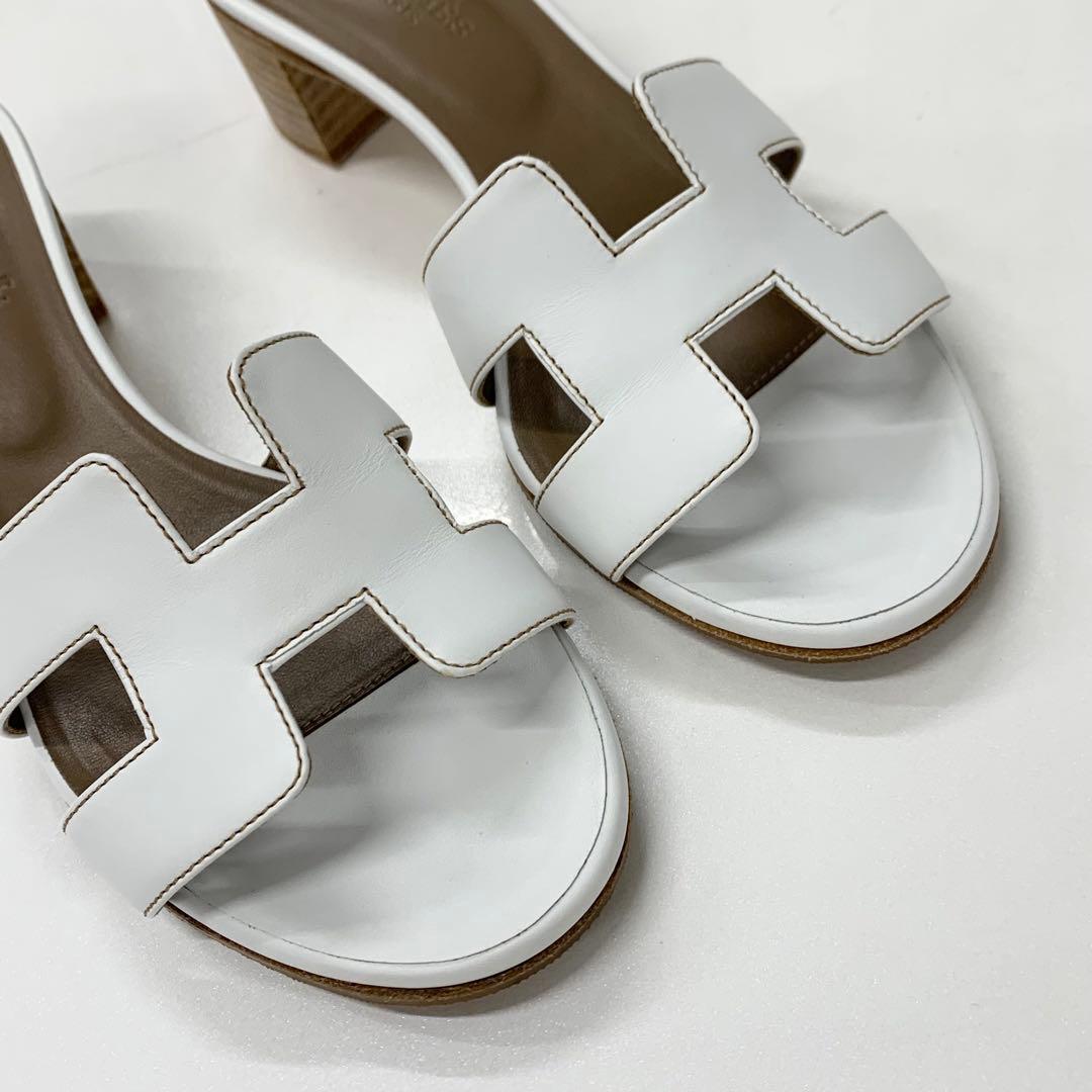 Hermes Oasis Leather Sandals White — view 9